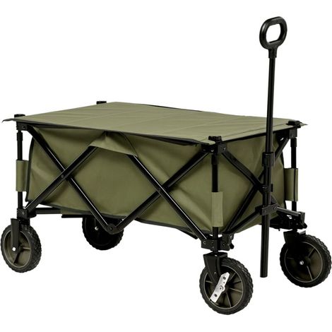 Chariot pliable avec 5 poches latérales, poignée réglable, capacité de charge jusqu'à 120 kg, acier, 108 x 55 x 93 cm, vert