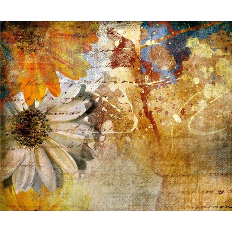 papier peint panoramique fleurs beige, rouge et bleu  - Sanders & Sanders