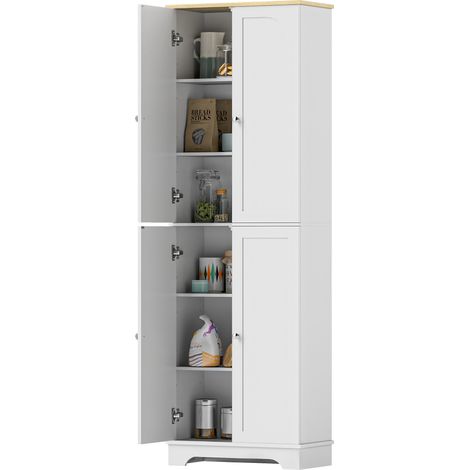 Meuble de cuisine, meuble d'appoint avec 4 portes et étagères réglables pour salle à manger ou salon, 60 x 30 x 183 cm, blanc (1/5)