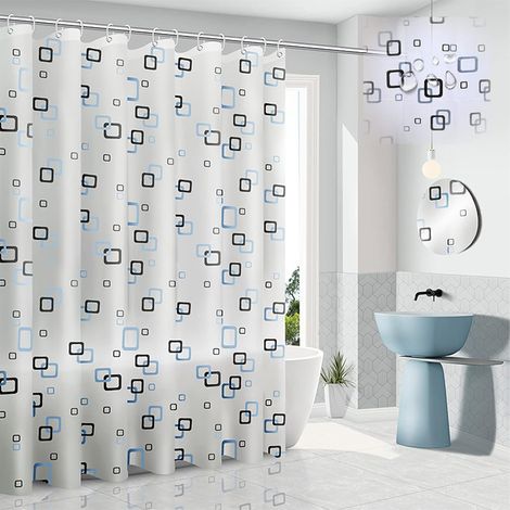 Rideau De Douche PEVA - 180 x 200 cm - Imperméable Anti-Moisissure - Avec Aimants En Bas - 8 Anneaux Métalliques Antirouille - Blanc - 1 Pièce (1/4)