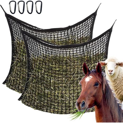 2 Filets à Foin pour Chevaux, Filet à Feed 90 X 80 cm, Maillage 4,5 X 4,5 cm, Filet à Fourrage Avec Fermeture de Sécurité, Capacité 6 kg, Réduction du Gaspillage de Foin Dans Les Sacs à Feed (Noir) (1/5)