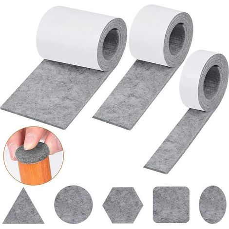 Patin en feutre - Auto-Adhésif - 3 Rouleaux - 5mm d'épaisseur - Protection mobilier - Découpable (1/4)