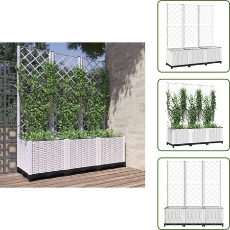 The Living Store Jardinière avec treillis Blanc 120x40x136 cm PP - Jardinierre Murale - Pot Plante Grimpante - Support Vignes - Bac Plantation Exterieur - Pot Fleuri Extérieur (1/5)