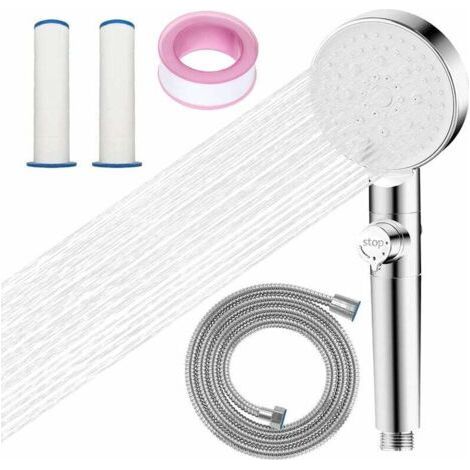 Shower Head with 2 Filters (Off Button + 5 Adjustable Spray Modes), Anti-Limescale Shower Head, High Pressure Water Saving Shower Head, Good Water Pressure for Washing Your Hair (1/4)