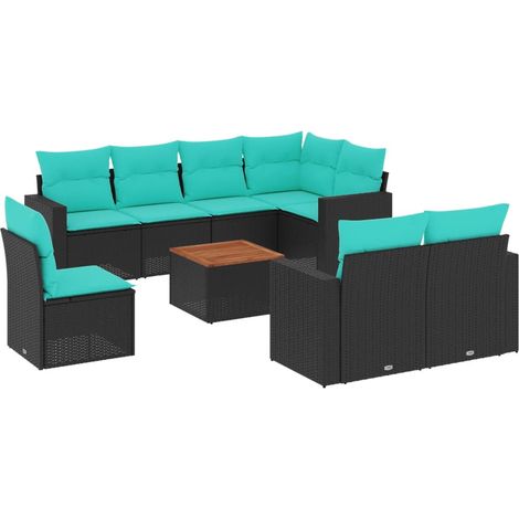 9-tlg. Garten-Sofagarnitur mit Kissen Schwarz Poly Rattan vidaXL (1/5)