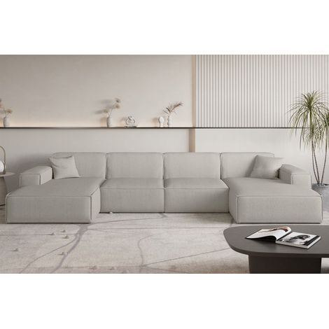 Wohnlandschaft Sofa U-Form CELES PREMIUM in Stoff Scala Sandgrau (1/3)