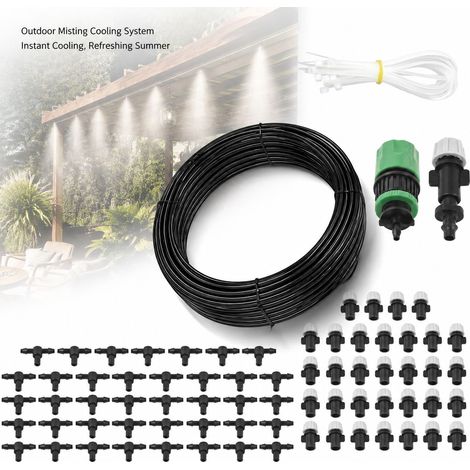 Sistema di nebulizzazione - 40 m - 16 ugelli in ottone - Tubo in PU nero da 3/4" per patio, giardino, serra, uso esterno (1/5)