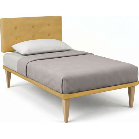Letto 1 Piazza e Mezza con Rete Rivestita 120x200 cm Microfibra Ocra Tessis Testata Button (1/5)