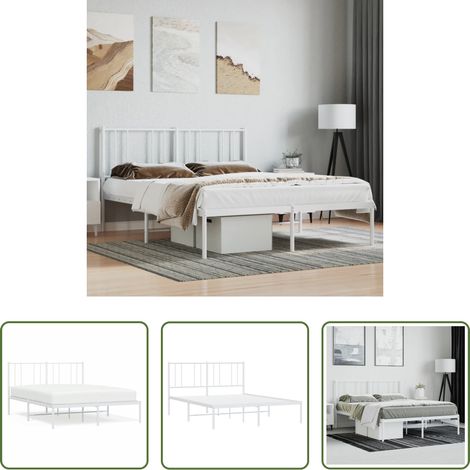 Cadre de lit - Cadre de lit métal sans matelas et tête de lit blanc 140x190 cm (1/5)