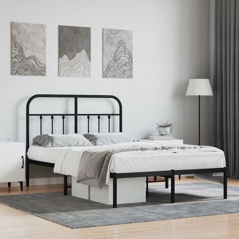 Lit adulte avec tête de lit, Lit double Cadre de lit métal noir 120x190 cm MEMV431406 (1/5)
