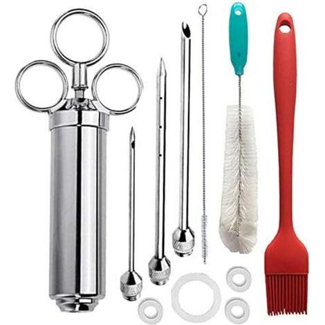 Fleischinjektor aus Edelstahl 304, Marinadenspritze, professionelle Saftspritze für türkisches Fleisch, Rindfleisch, Hähnchen, Braten und Grillfleisch. (1/5)