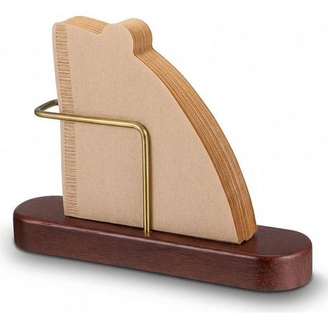 Soporte de madera y latón para 60 filtros de papel n.° 01 y n.° 02, ideal para café de filtro y para guardar en la cocina. (1/5)