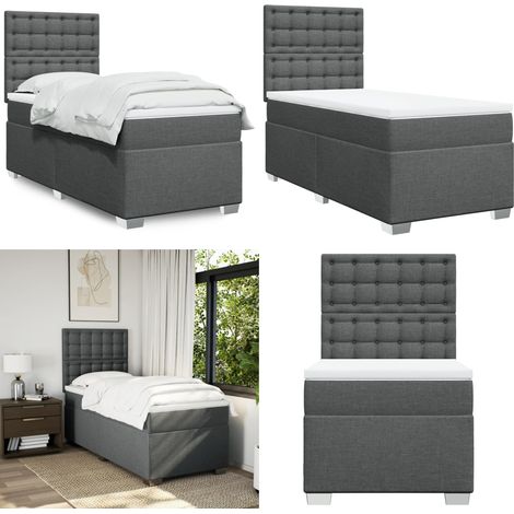 Boxspringbett mit Matratze Dunkelgrau 90x200 cm Stoff - Boxspringbett - Doppelbett - Bettenrahmen - Schlafsystem - Polsterbett - Home & Living (1/5)