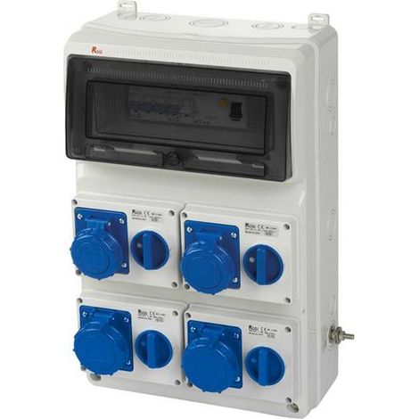 Quadro ASC fisso, 6KW 230V, IP65, 4 prese interbloccate 2P+T 16A, con magnetotermico, differenziale generale e pulsante di emergenza - Rosi 2201S