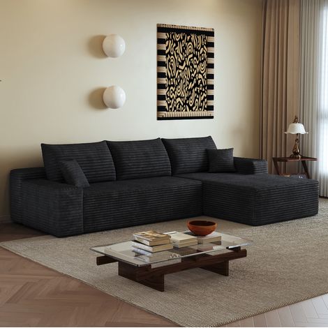 Modulares Ecksofa 270 cm Schwarz aus Stoff mit Chaiselongue (1/5)
