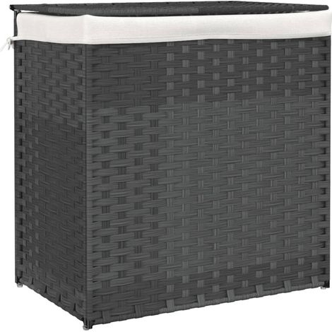 Cesto de ropa sucia 2 secciones ratán sintético gris 53x35x57cm vidaXL