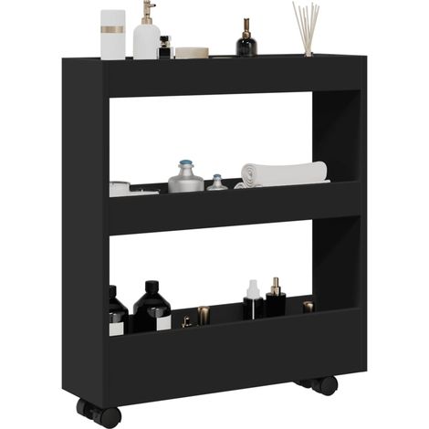 Carro de almacenaje estrecho 3 niveles madera ingeniería negro vidaXL