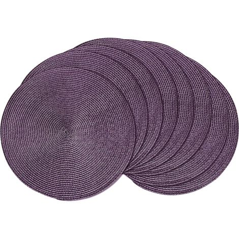 Lot de 8 sets de table ronds tressés de 38,1 cm pour tables de salle à manger, tissés naturels, résistants à la chaleur (violet, 8)'Violet 15 inches set of 8'Violet'15 inches set of 8 (1/5)