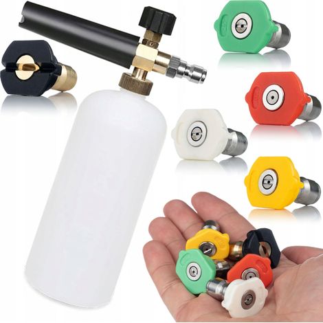 Set di Ugelli per Idropulitrice con Schiumogeno 1000ml – 5 Ugelli (0°, 15°, 25°, 40°, 60°)  Max 250 Bar, 60°C  Compatibile con Rosfix, Lavor