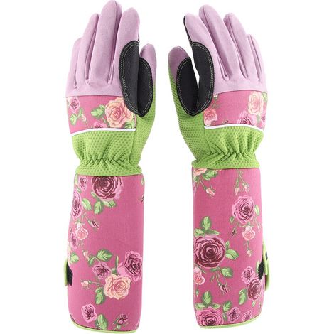 Gants de jardinage longs anti-perforation pour taille de rosiers, gants de travail résistants pour jardin (Rose) (1/5)