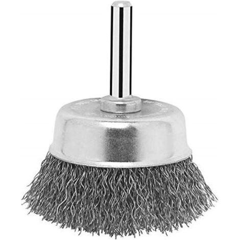 Brosse en acier pour perceuse - 75 mm - Brosse pour perceuse en laiton - Disque de polissage anti-rouille - Tige de 6 mm (1/5)