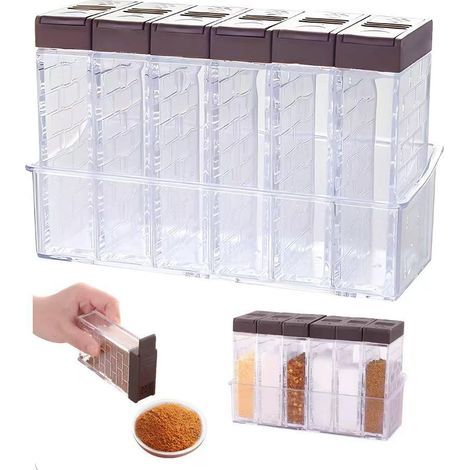 Boite à Épices Plastique 6 en 1,Boite Epice Voyage,Pot Epices Cuisine Camping,Bocaux Epice Rangement avec Couvercle,Spice Jars,Boîtes Assaisonnement Transparente pour Sel, Poivre, Sucre (1/5)