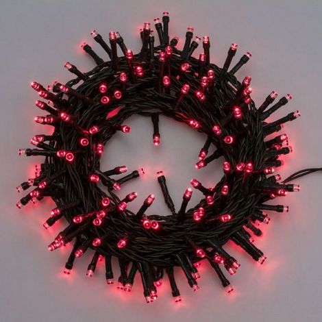 Lotti stringa catena 12,8 mt serie 320 luci di Natale a led   5 mm reflex rosso con 8 giochi di luce e memoria cavo verde per esterno interno Rosso 12,8 metri - 320 Led (1/5)