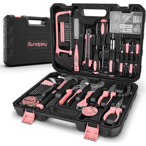 Malette à Outils 148 Pièces - Caisse à Outils Complète Portable avec Tournevis et Pinces - Kit d’Outils Idéal pour Maintenance Quotidienne à la Maison ou au Garage Rose (1/5)