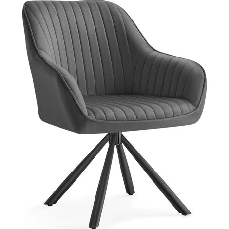 Silla de comedor sillón giratorio tapizado en terciopelo con reposabrazos carga 120 kg patas de acero para comedor cocina gris 120004969