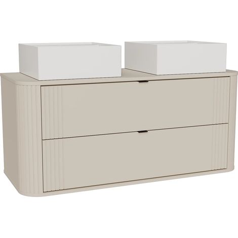 Meuble de salle de bain suspendu avec double vasque à poser carrée - Beige - 120 cm - FILOR (1/5)
