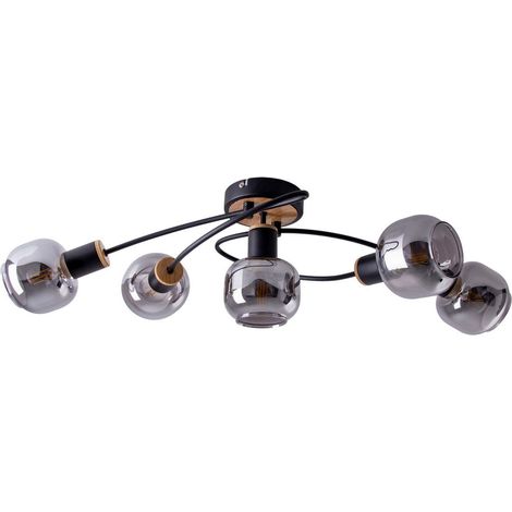 Plafonnier 5 Lumières en Métal Noir et Verre Fumé E14 pour Salon 65,6 x 25,5 cm - PANGIVO (1/5)