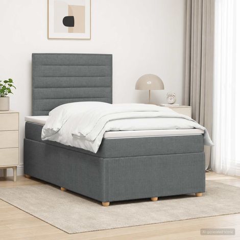 vidaXL Lit boxspring LED avec matelas Gris foncé 120 x 190 cm Tissu (1/5)