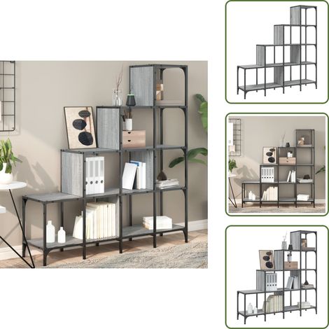 Bücherregal Grau Sonoma 122x30x132 cm Holzwerkstoff und Metall - Bucherregal - Regal - Treppenregal - Etagenregal - Wohnraumorganisation (1/5)