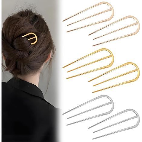 Set di 6 forcine francesi placcate oro per donna, realizzate in lega a 3 punte, ideali per chignon, crocchie e acconciature raccolte alla francese forcine eleganti per matrimoni, abiti da sposa e per  (1/5)