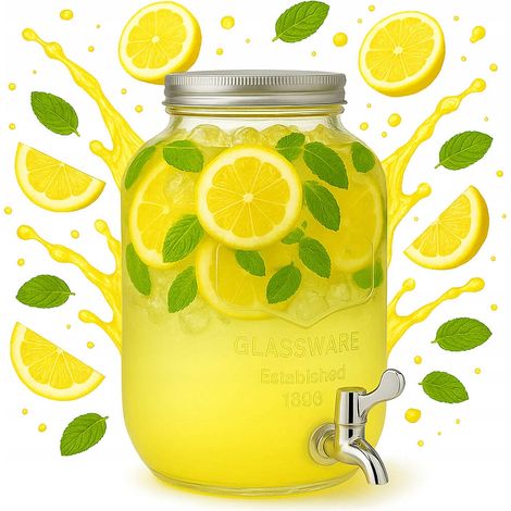 Barattolo in vetro con rubinetto da 4 litri con tappo in metallo per limonata, grigliate, bevande, acqua
