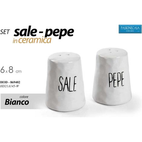 Set 2 Pezzi Sale e Pepe da Tavola in Ceramica Bianca 7,5 cm (1/2)