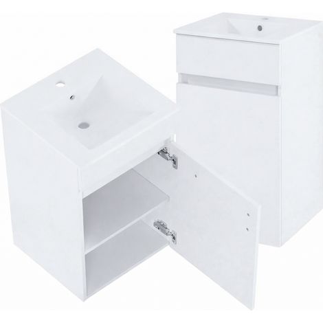 Meuble de salle de bain suspendu avec vasque, blanc, 45 x 75,5 cm, Niga (1/4)