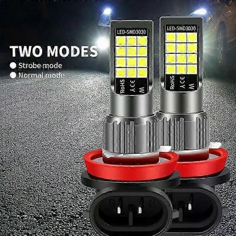 ampoules LED H7 H11 HB4 9006 HB3 9005 pour feux de brouillard, feux de route stroboscopiques, éclairage LED automobile 12 V 6000 lm 6000 K blanc (blanc et stroboscopique 9006 HB4) (1/5)