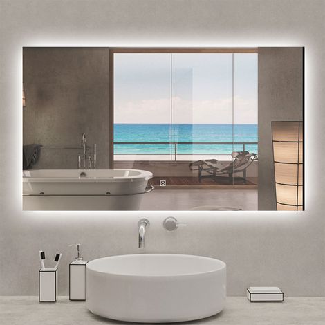 Acezanble Miroir lumineux rectangulaire 120 x 70cm, dimmable + anti-buée + mémoire, miroir salle de bain led