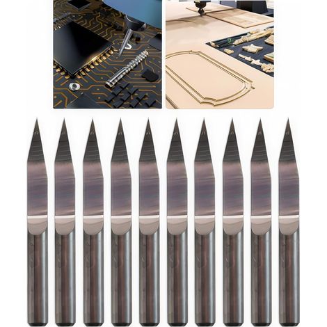 Lot de 10 Foret Gravure 0,2 mm, Carbure 3,175 mm 20 Degrés, Pour CNC Bois Acrylique (1/5)
