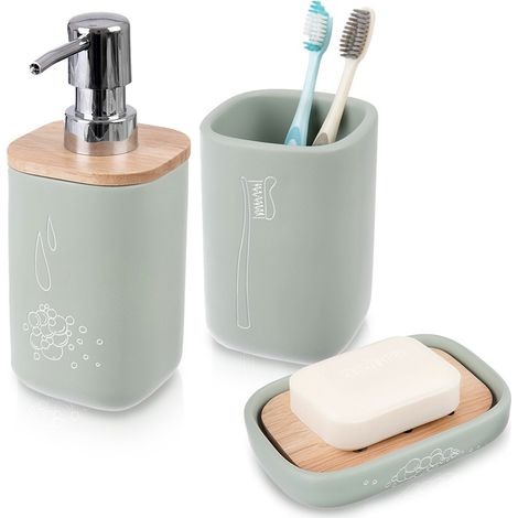 GRÜNES BADEZIMMER-SET, 3-TEILIGES ZUBEHÖR FÜR SPENDERBECHER