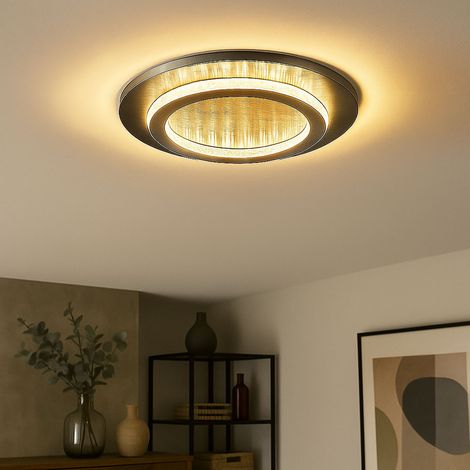 Plafoniera LED antracite nero cristalli da soffitto soggiorno luce CCT cambio colore, metallo, 24W 3300Lm bianco caldo-freddo, DxH 35x,5,5 cm (1/5)