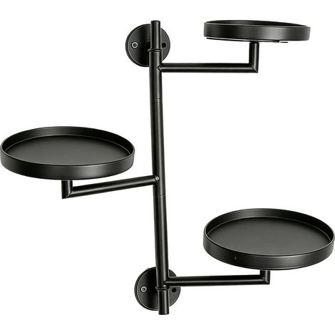 1 support mural pivotant, 3 plateaux ronds, métal noir, rotation 180°, diamètres 14,9/17/19 cm, hauteur 43,43 cm, décoration intérieure (1/5)