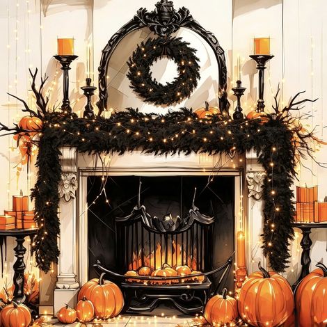Guirlande de Cèdre Noir Artificielle 270 cm avec Lumières LED, Décoration Halloween pour Cheminée, Porte, Fenêtre, Escalier et Intérieur (1/5)