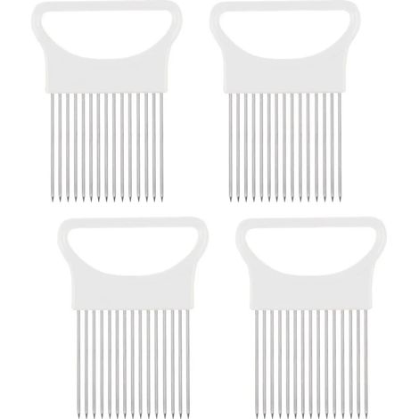 4 Stück Zwiebelhalter Slicer Edelstahl Zwiebelschneider Gemüse Tomatenhalter Slicer Cutter (Weiß) (1/5)