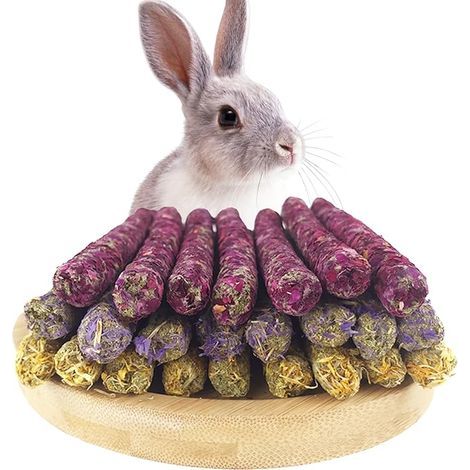 Bâtonnets à Ronger en Foin Timothy pour Lapins et Petits Animaux 150 g, 3 Saveurs Naturelles Rose, Souci