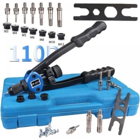 110pc M3-M12 Pince a riveter pop ensemble avec rivets alu pour rivets aveugles en acier inoxydable alu Riveteuse manuelle professionnelle