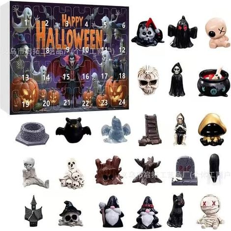 Calendrier de l'Avent Père Noël en verre de mer 2026 – Petit Père Noël Compte à rebours de Noël Halloween B Halloween B (1/5)