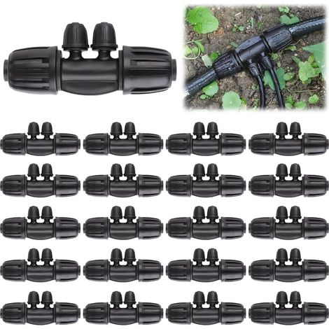 Kit de 20 raccords en T à barbes verrouillables pour irrigation, avec descente de 1/2 pouce à 1/4 pouce (12/16 mm et 4/7 mm). Pièces pour l'irrigation. Raccord à barbes verrouillables à 4 voies. (1/5)