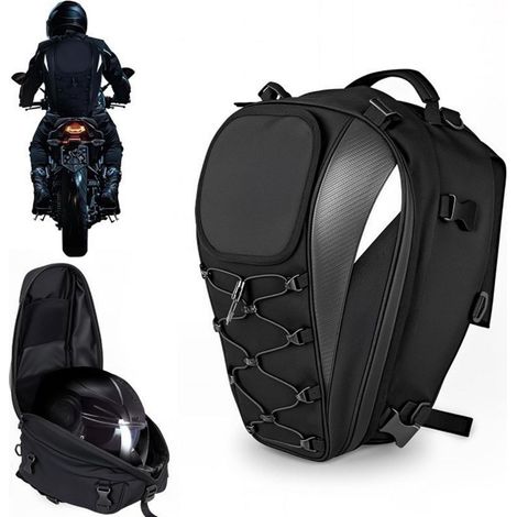 Sac à dos moto arrière siège passager 38L étanche en tissu Oxford, sac casque moto compatible ordinateur portable 17 pouces, sacoche arrière moto multifonction pour équipement motard (1/4)